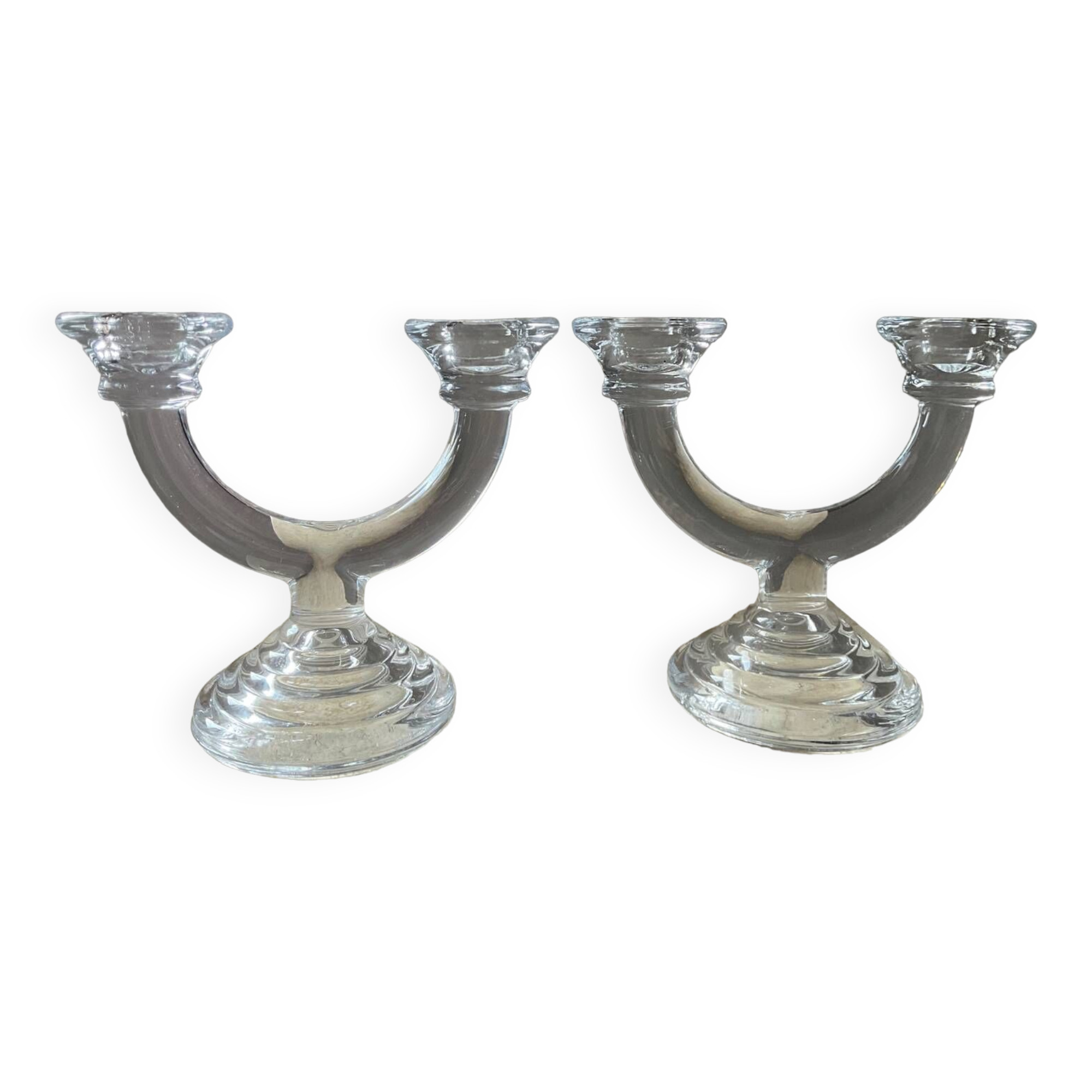 Pair of vintage molded glass candlesticks