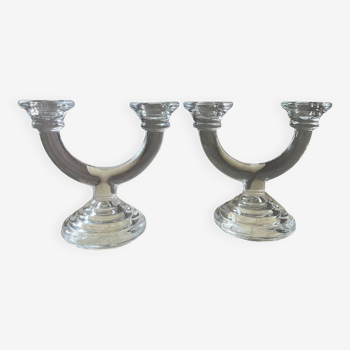 Pair of vintage molded glass candlesticks