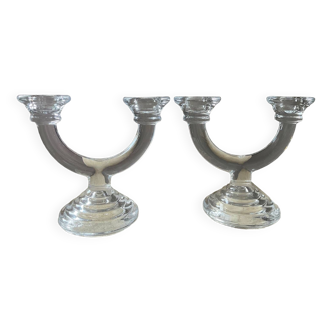 Pair of vintage molded glass candlesticks