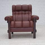1970s, Scandinavian armchair, furniture leather, dark beech wood.