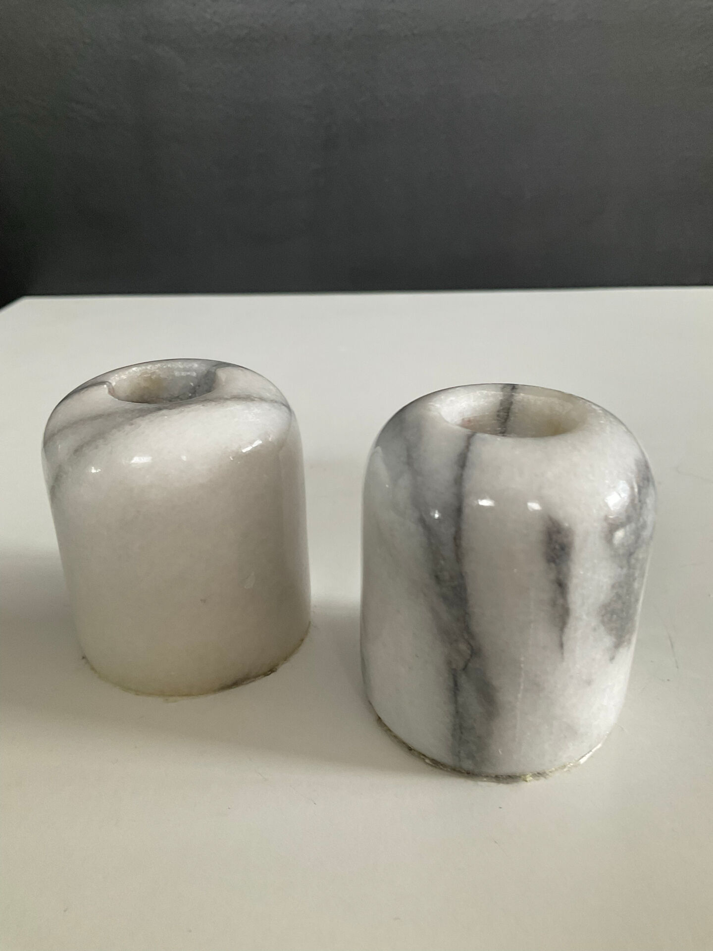 Pair of vintage Carrara marble candlesticks