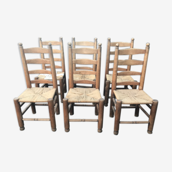 Lot de 6 chaises vintage en chêne massif 1950