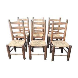 Lot de 6 chaises vintage en chêne massif 1950