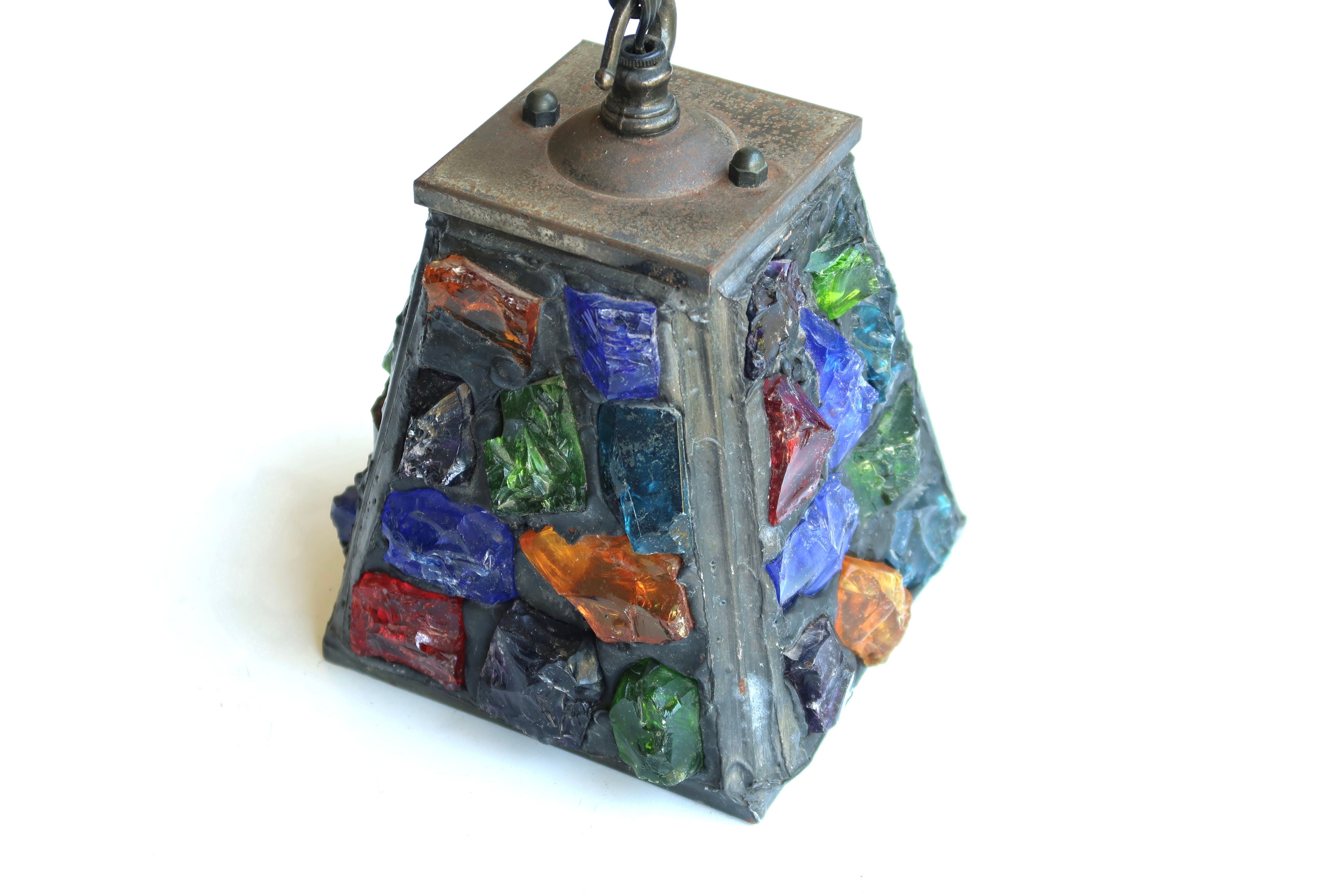 Glass and lead pendant lamp by Peter Marsh, 50s