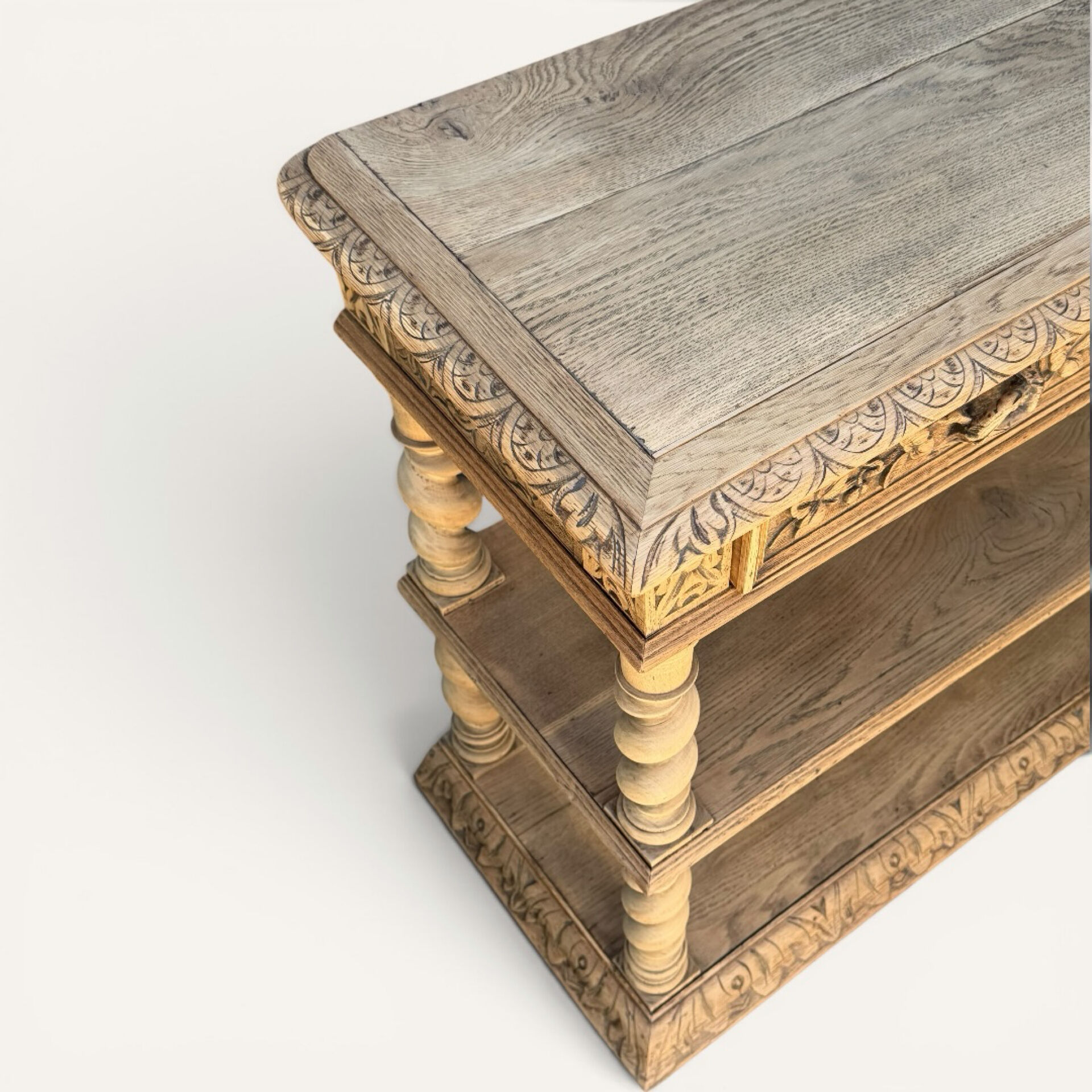 Console chêne brut massif décor végétal sculpté fin XIXe