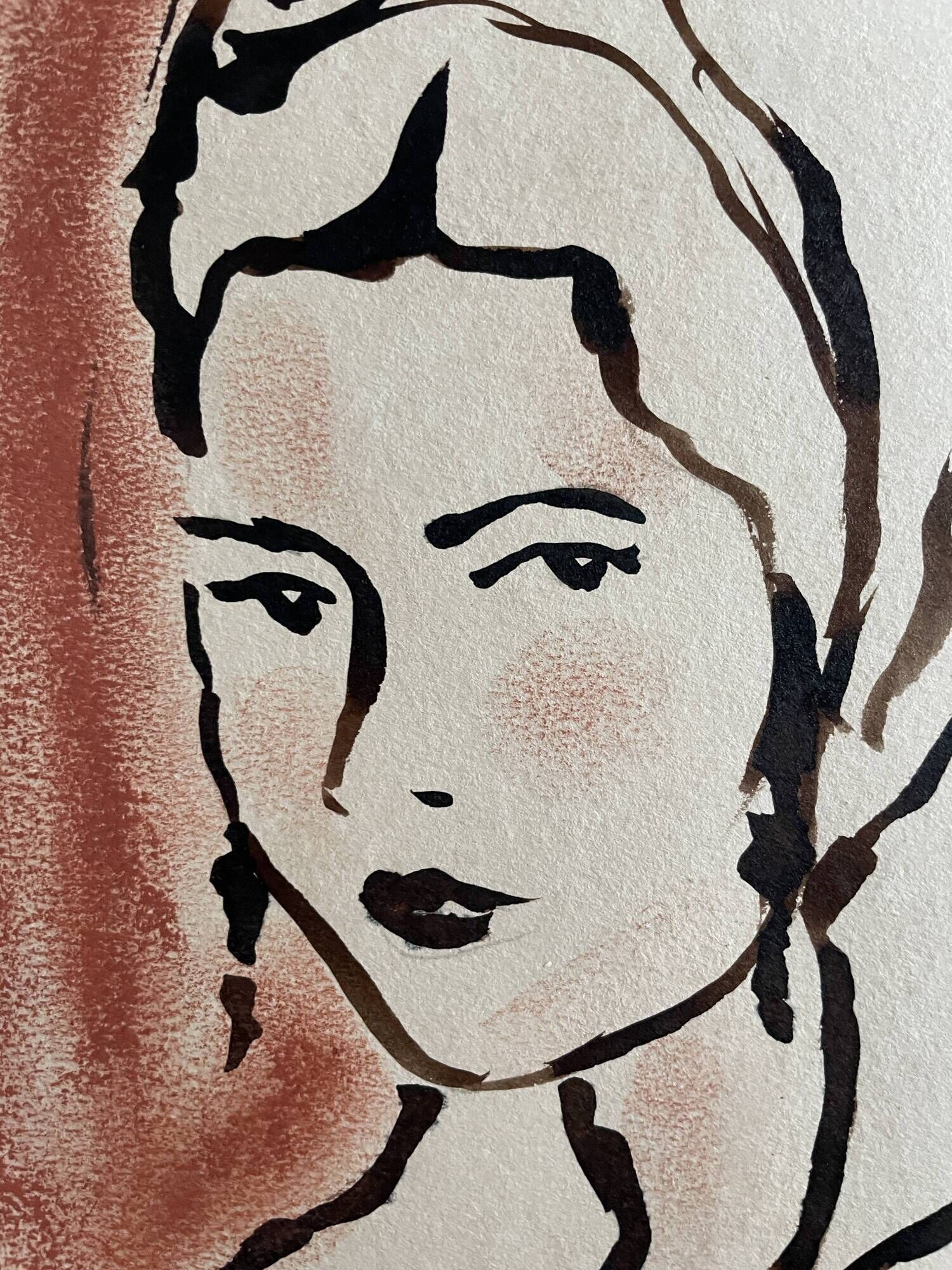 Signed painting pastel and Indian ink female portrait “study with headdress”
