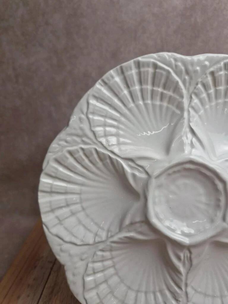 Oyster / shellfish plate Sarreguemines – Vintage white earthenware