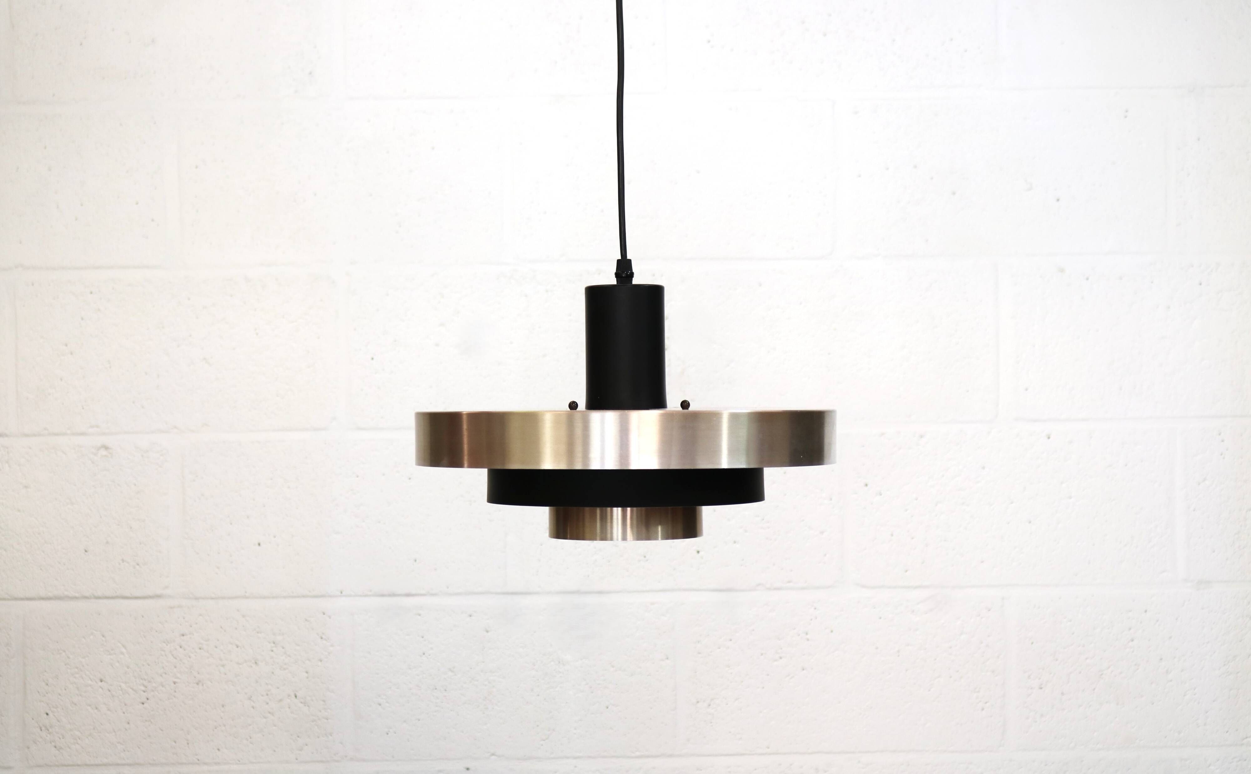 Vintage Danish Pendant Lamp – Champagne Aluminium & Black – Scandinavian