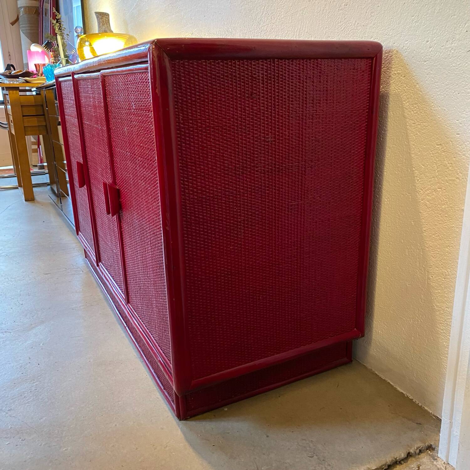 Buffet cannage et rotin laqué 70