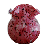 Ball vase with corolla in old speckled pink glass.
