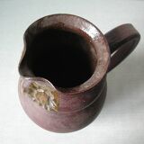 Ancien pichet broc chouette hibou en terre cuite poterie signée déco ferme rétro