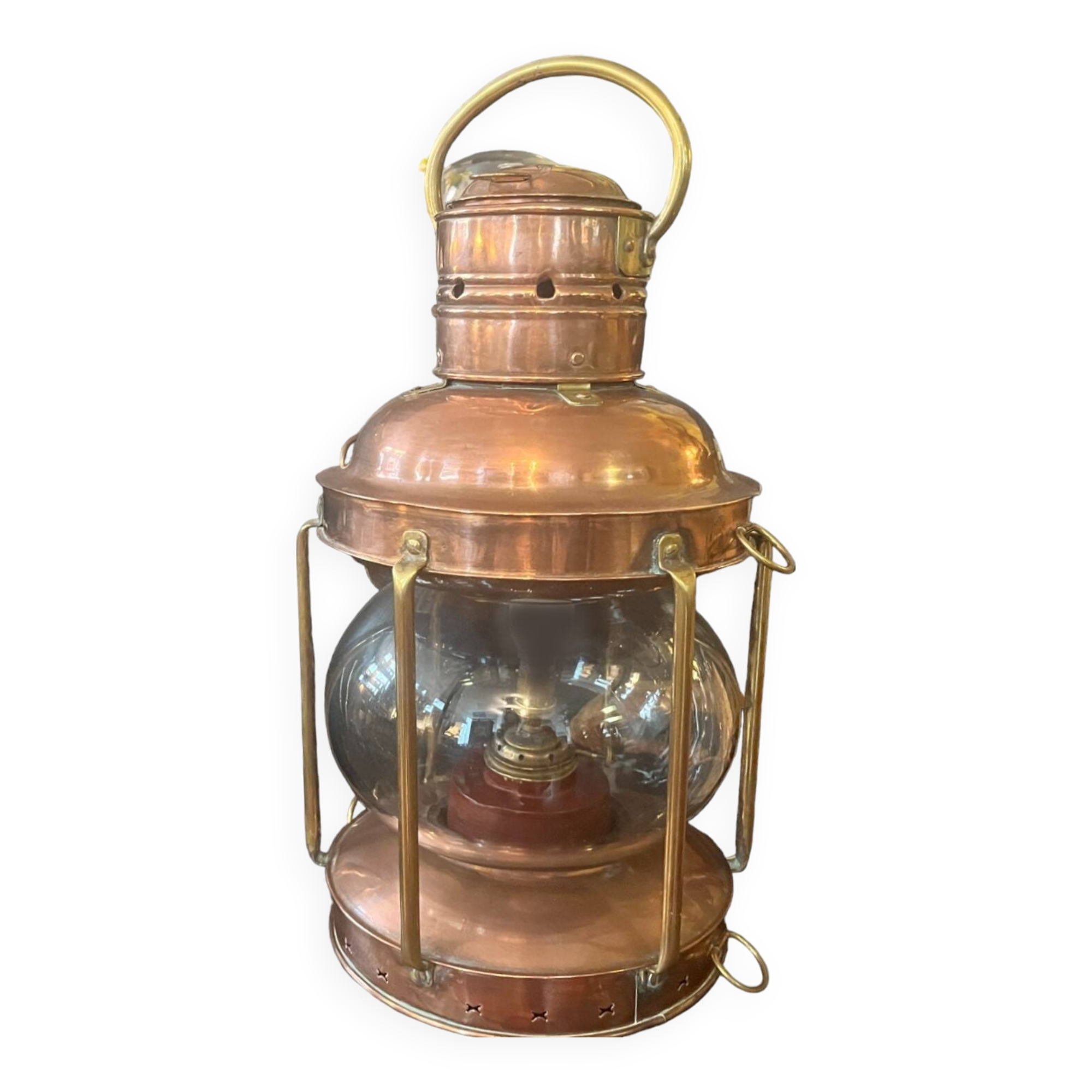 Lampe à Huile Vintage Laiton Pour Décoration Nautique - Lanterne De Table Marine Et Mineur, Finition Antique