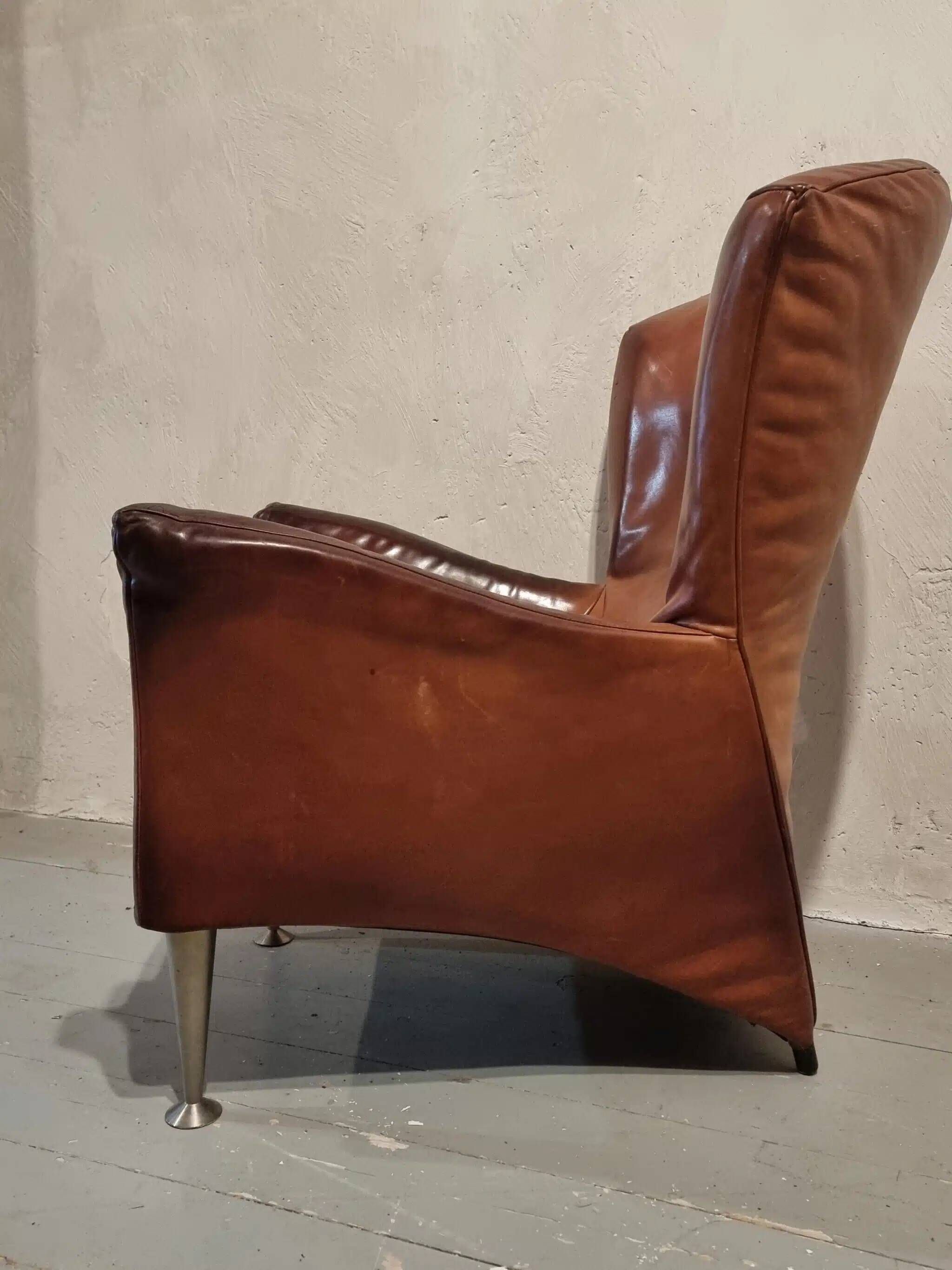 Vintage Dutch leather lounge chair, 1990s, Montis style