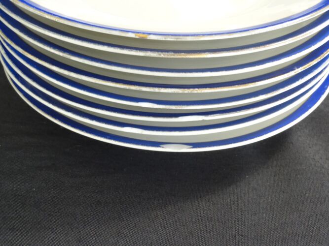 8 assiettes creuses en porcelaine de Limoges, bleu de four, ø 23,5 cm