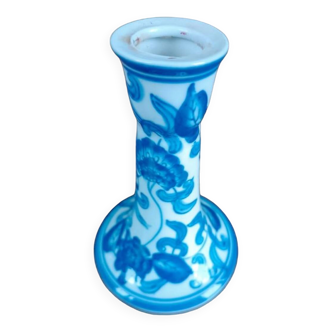vintage blue and white ceramic candle holder