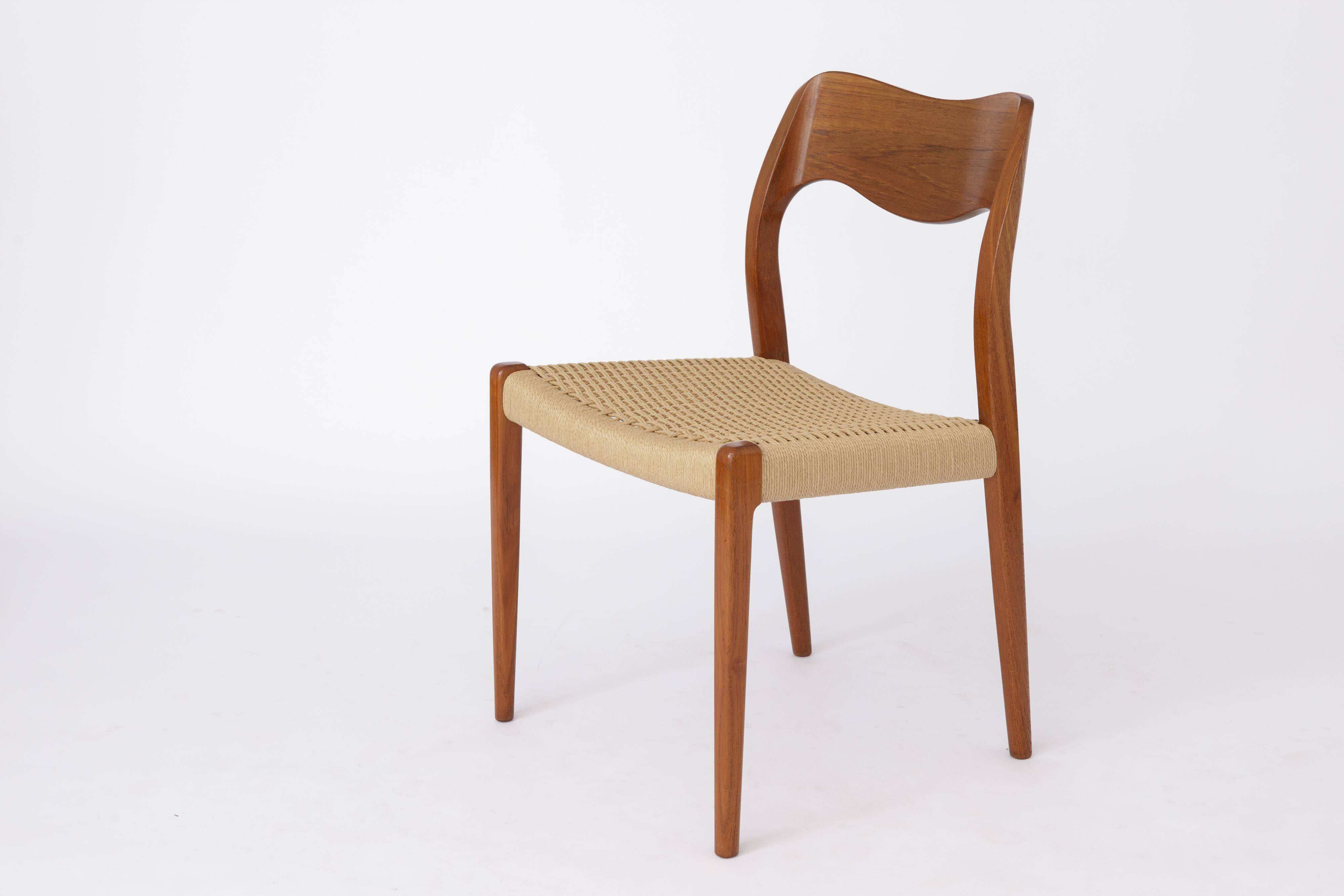 Niels Otto Møller Model 71 Chair (with repair) in Teak with New Danish Cord