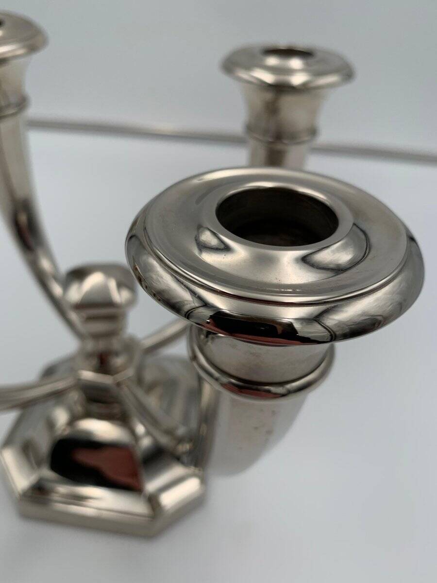 Art Deco French Nickeled Bronze Candlesticks by J. Leleu, 1930, Set of 2