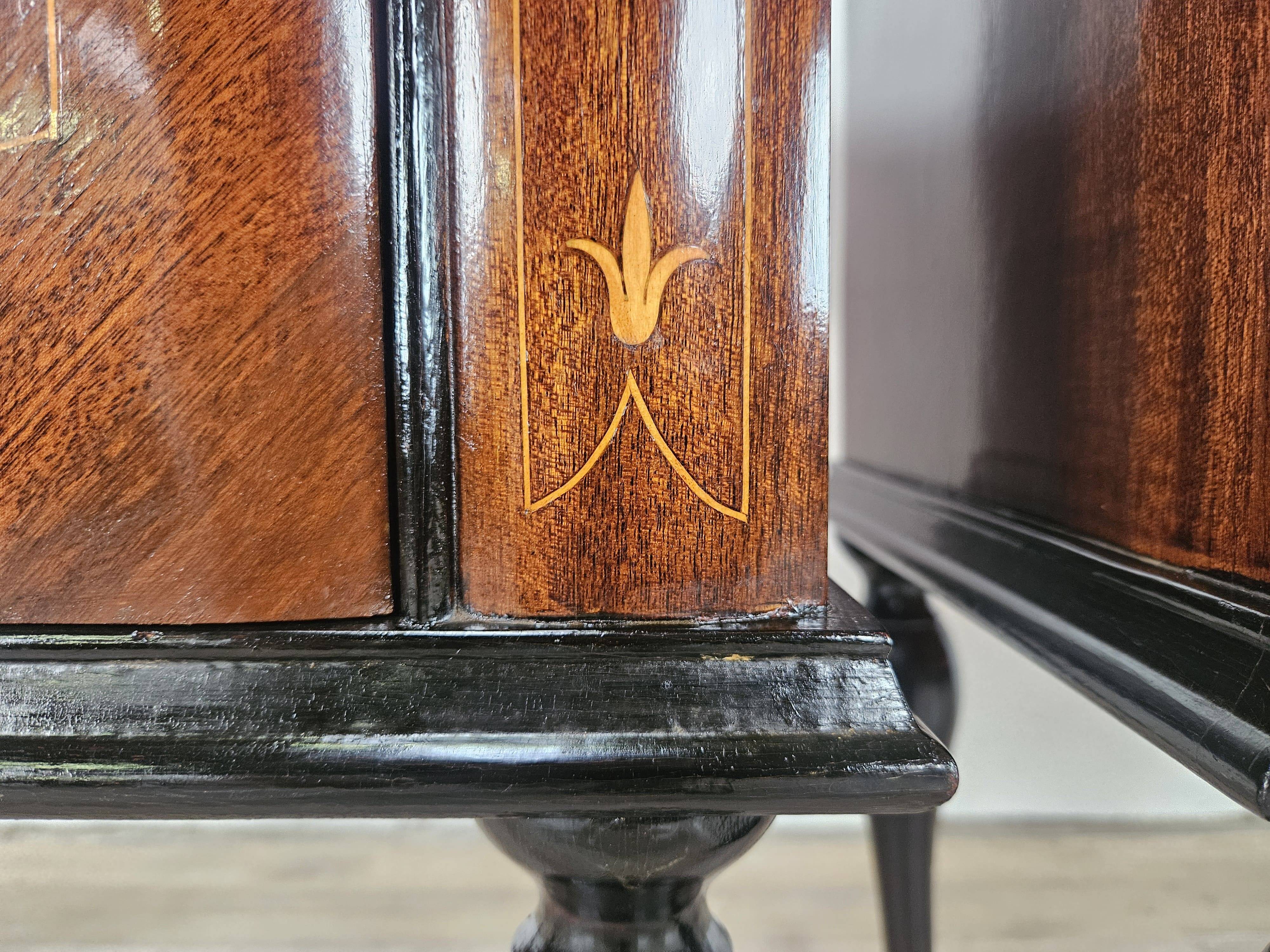 1960s mahogany burl nightstands with glass tops