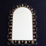 Large arched mirror with acanthus leaves and scrolls in gold metal from deknudt, 1960s