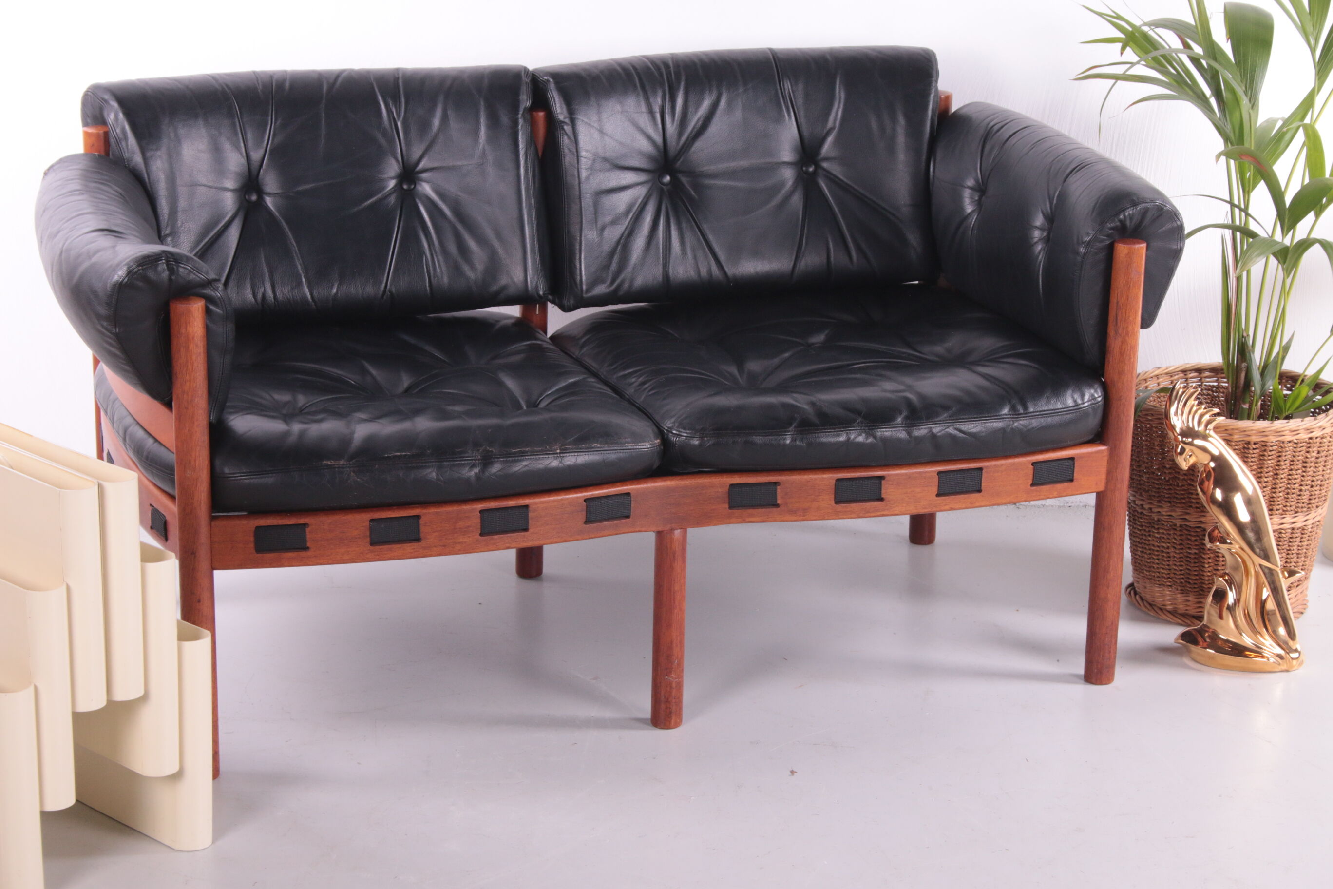 Vintage black leather 2 seater sofa by Sven Ellekaer for Coja, 1960s
