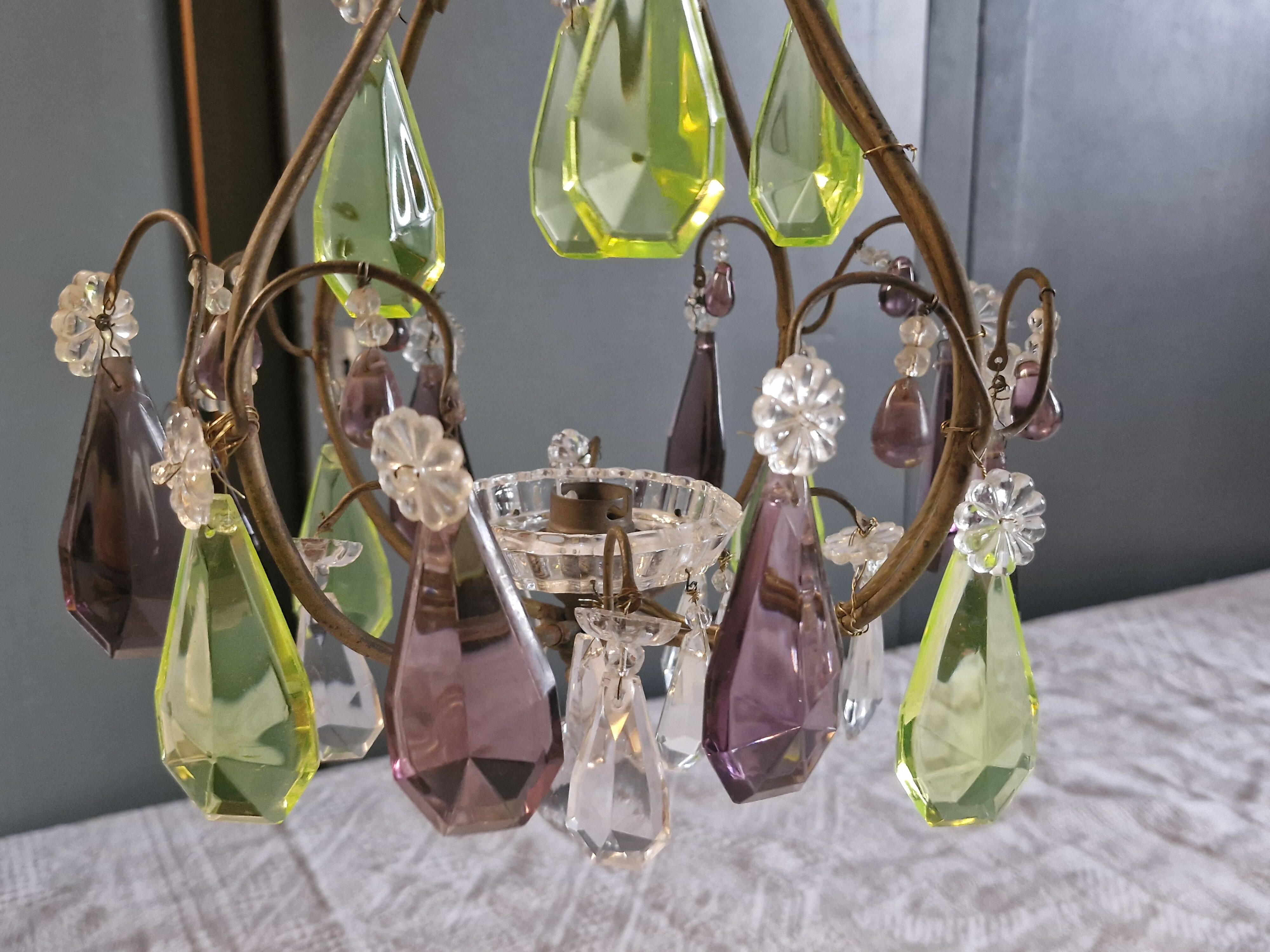 Small crystal boudoir chandelier - 1 light Bobeche signed Baccarat Epoque
