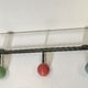 Vintage wrought iron wall coat rack 3 blue, red and green wooden balls hooks