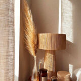 Minimalist raffia bedside table lamp