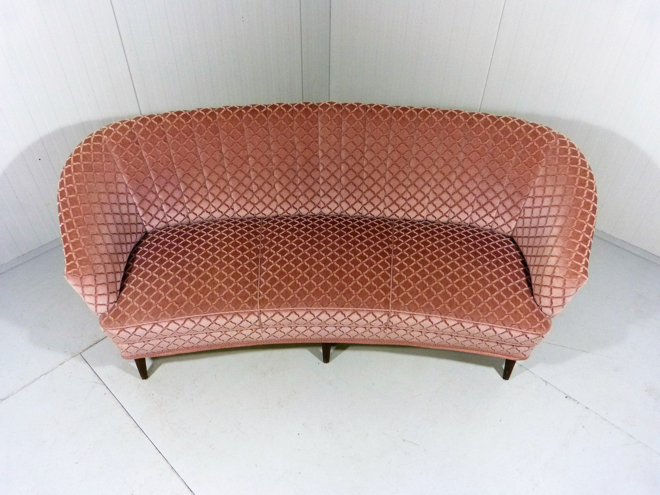 Pink velour rounded sofa 1950’s