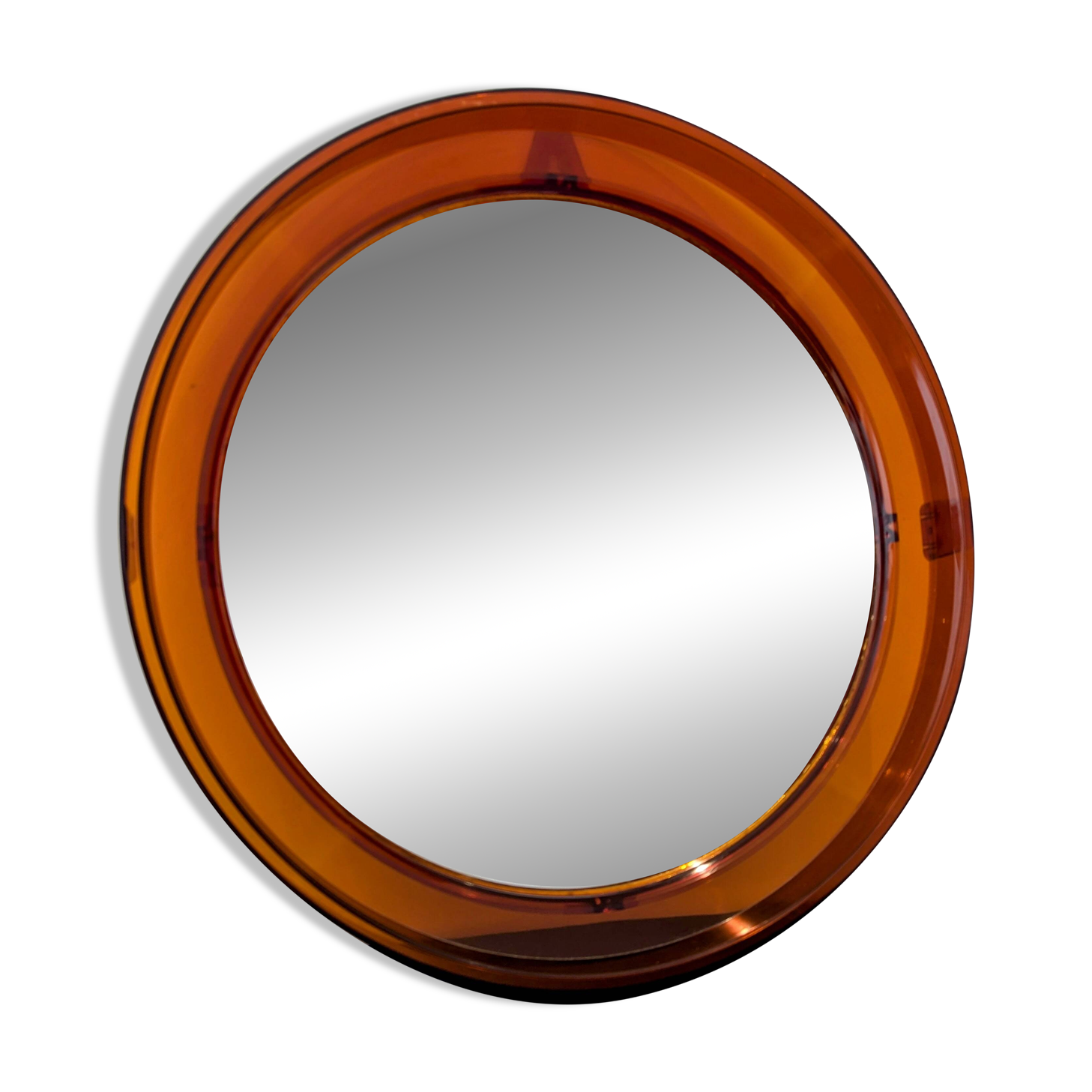 Vintage round orange plexiglass mirror Space Age 1970s