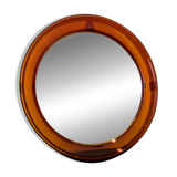 Miroir rond vintage en plexiglas orange Space Age 1970