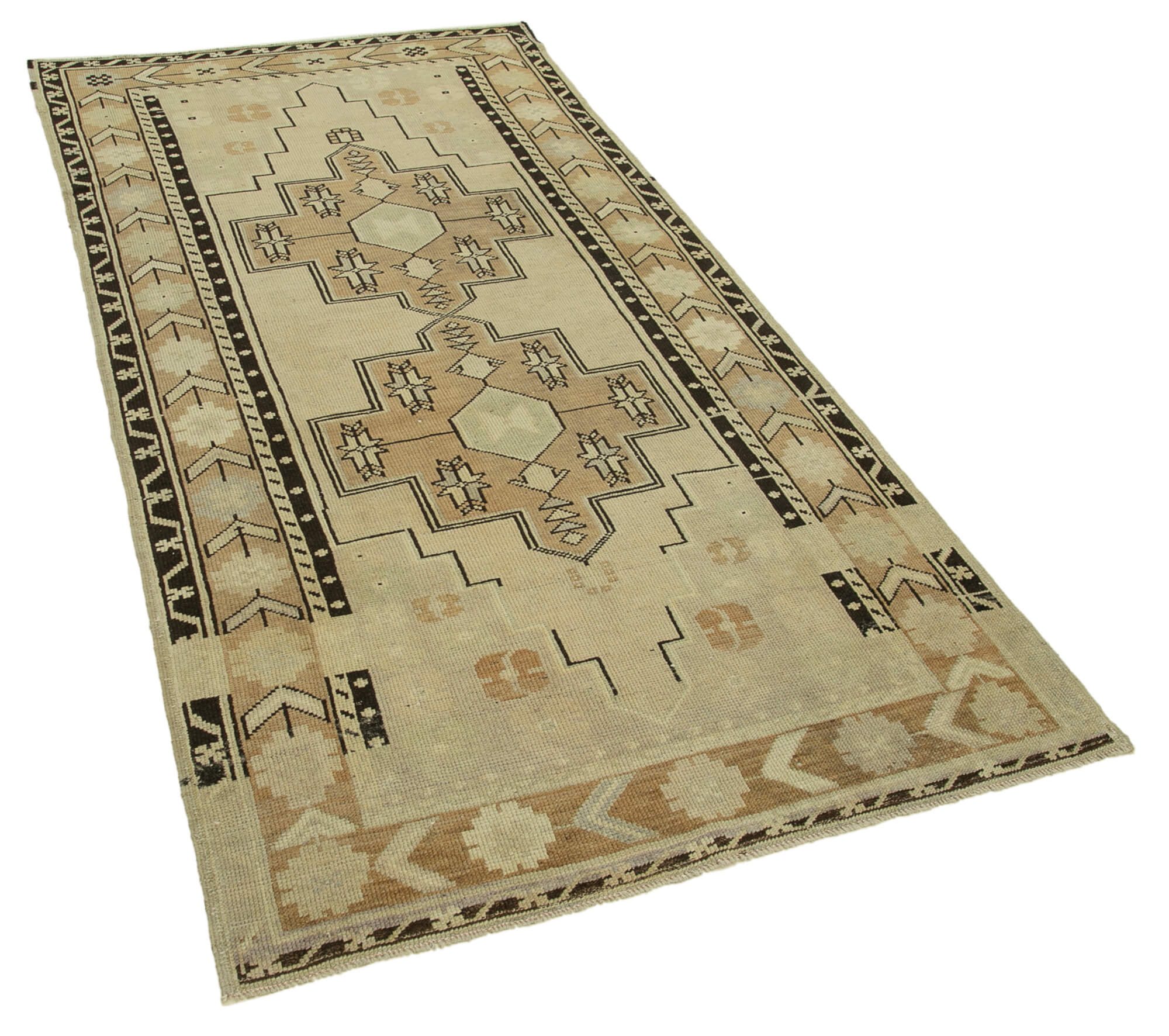 1960s handmade vintage oriental beige carpet 114 cm x 226 cm