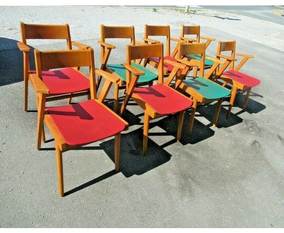 Lot of 8 Scandinavian style chairs Danish 60s-70s