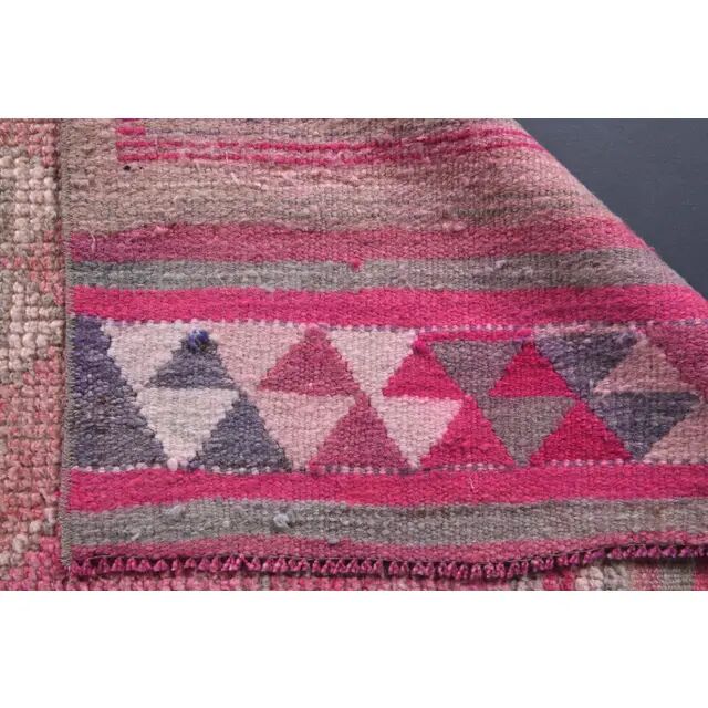 Vintage Turkish Oushak Handmade Wool Cotton Pink Runner Rug 86x306