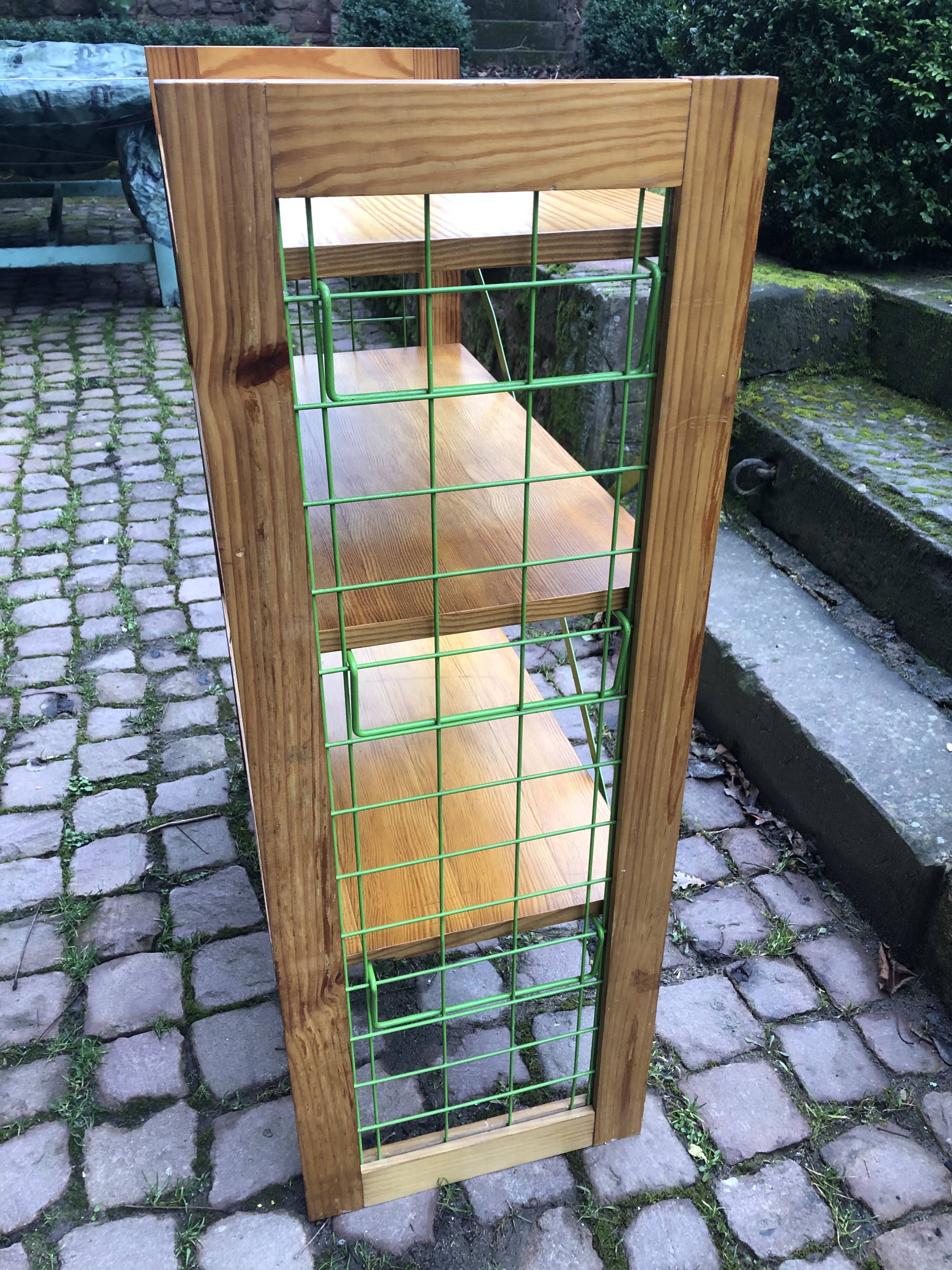 Vintage metal and pine bookcase shelf Prisunic circa 1960