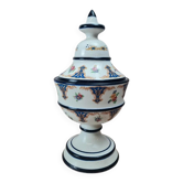 Vintage footed bonbonnière with lid – blue decor and flowers – covered ceramic pot