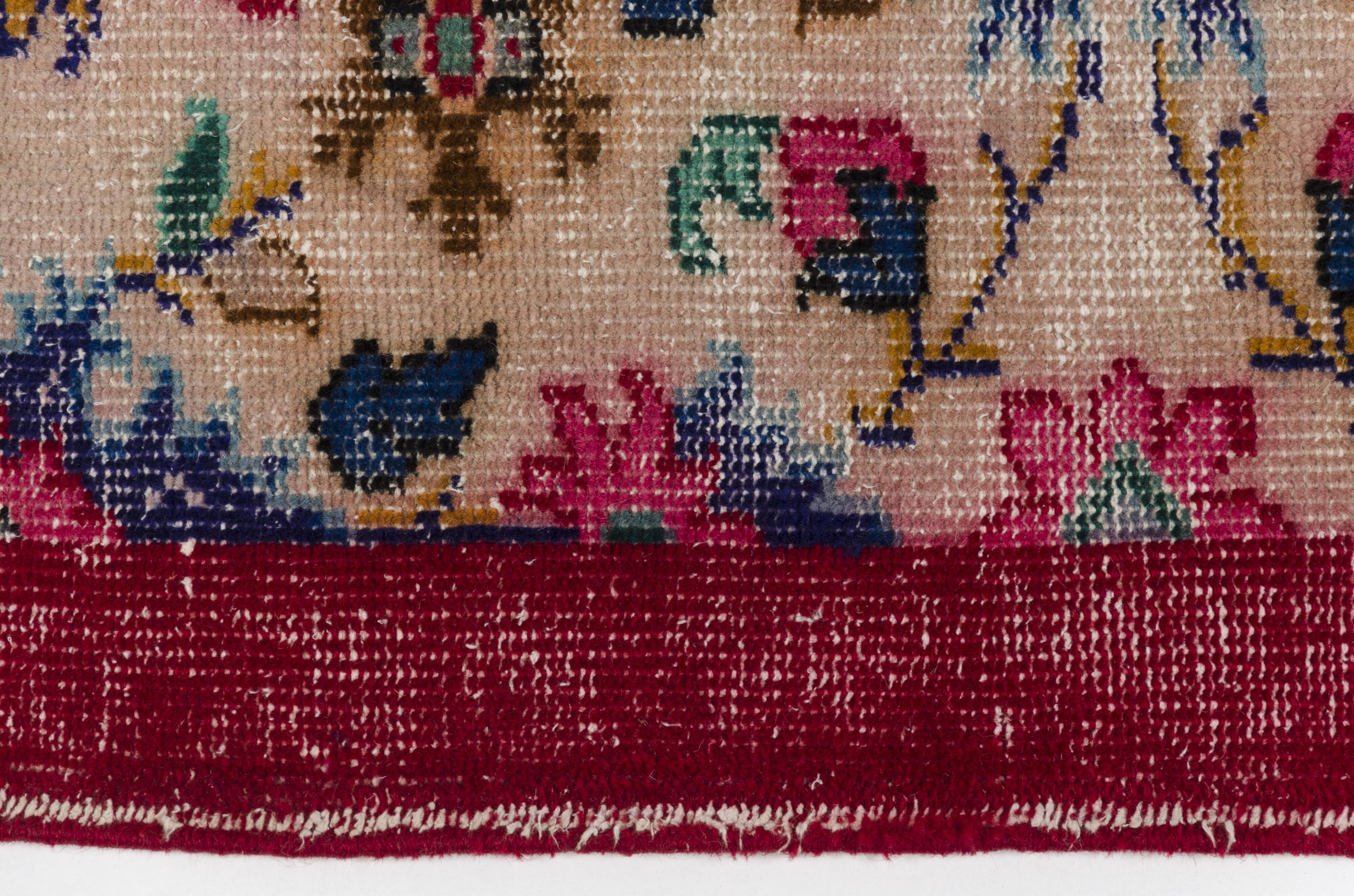 Handknotted Anatolian Floral Vintage Rug