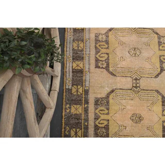 Vintage Turkish Oushak handmade wool copper cotton beige rug 138x420