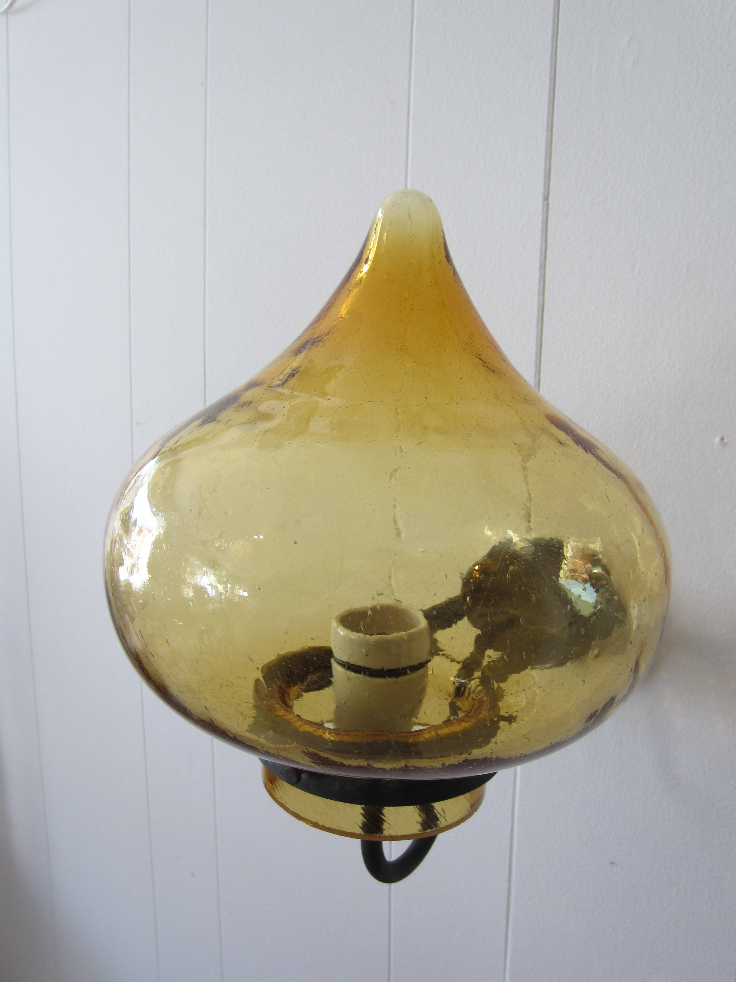 Scandinavian outdoor wall light in copper and amber glass