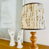 Vintage foot light wood table lamp and wool lampshade