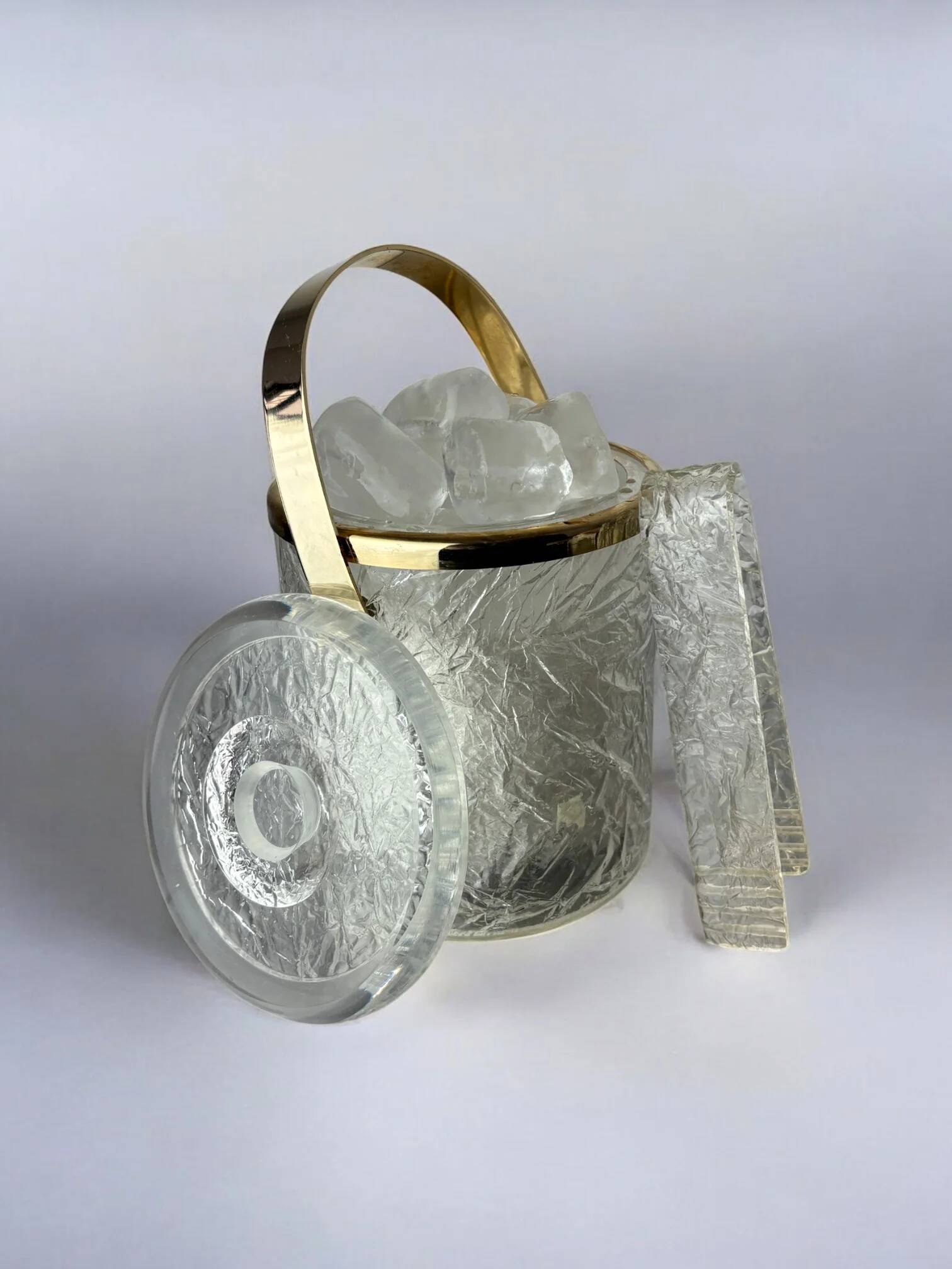 Dior style lucite ice bucket with tongs, Italy, 1970s