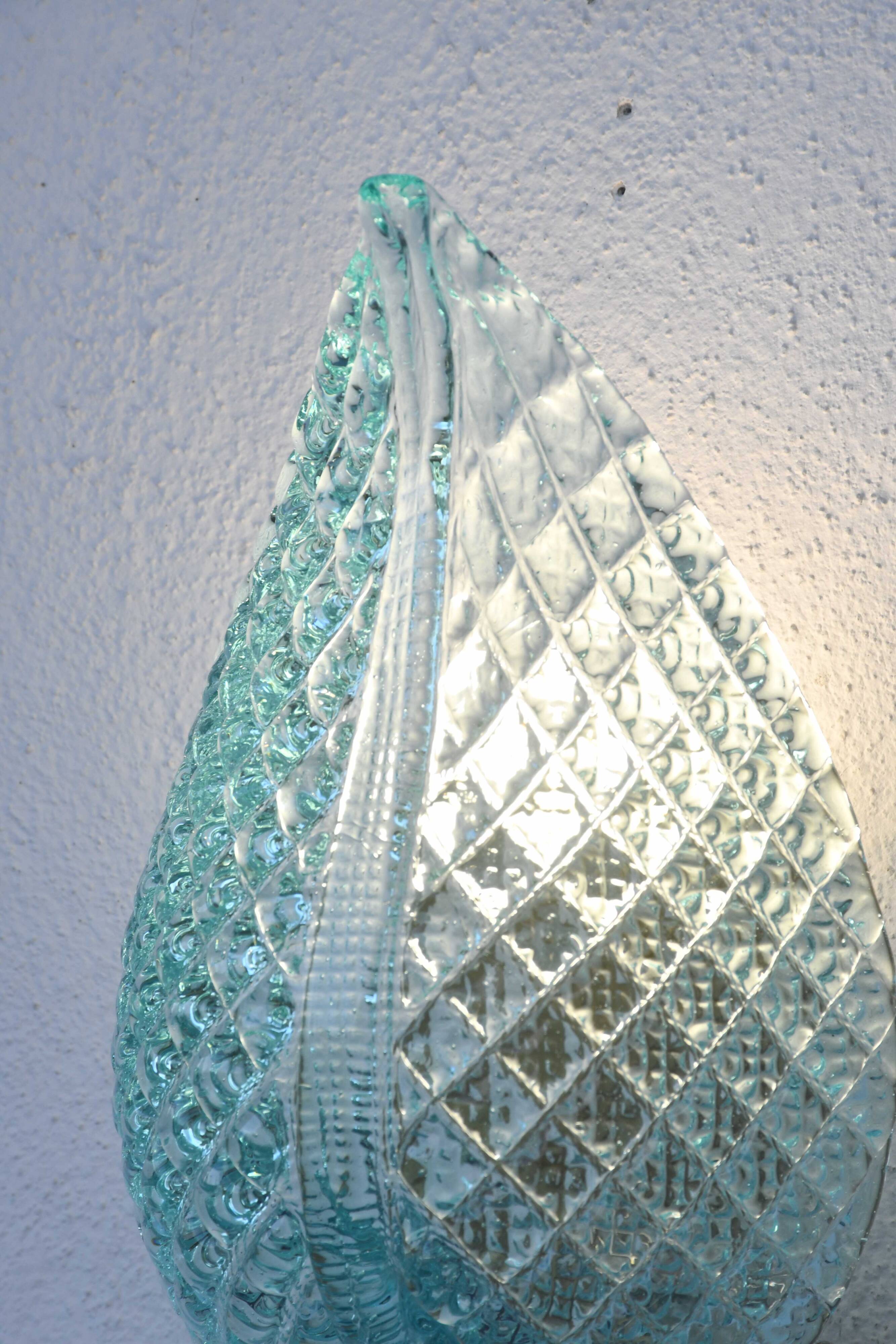 Set of 2 Rare Wall light Blue Jewel Murano Glass Leave by Barovier e Toso, 1950s