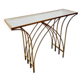 Consolle in ferro dorato con piano in specchio – Italia, anni '80