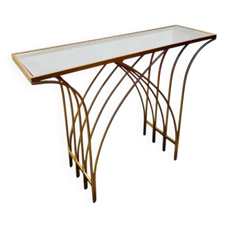 Console en fer doré et plateau miroir, Italie années 80