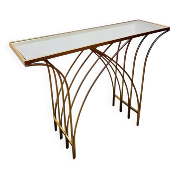 Console en fer doré et plateau miroir, Italie années 80