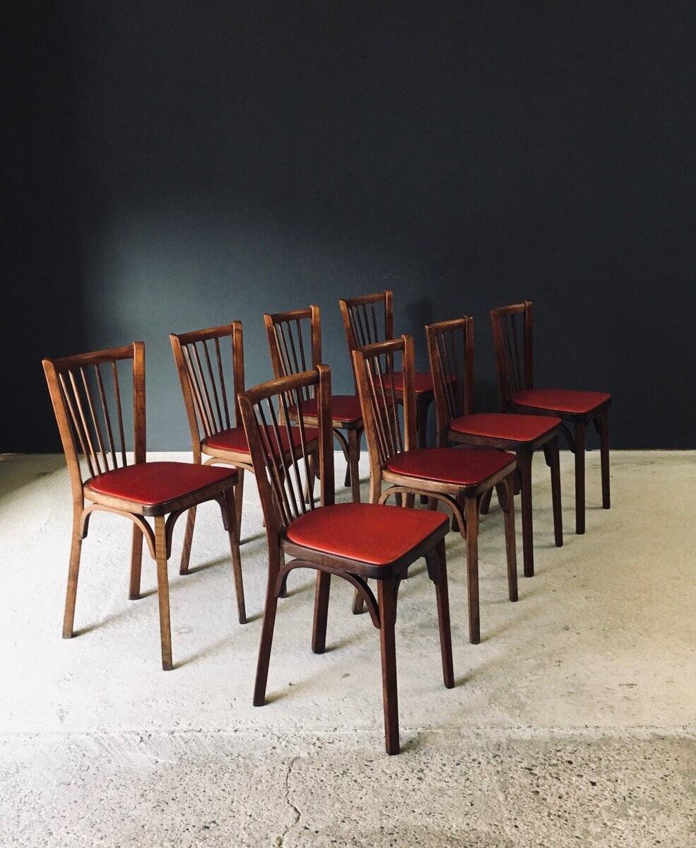 French Reconstruction Bistro Chairs from Baumann, 1950s, Set of 8