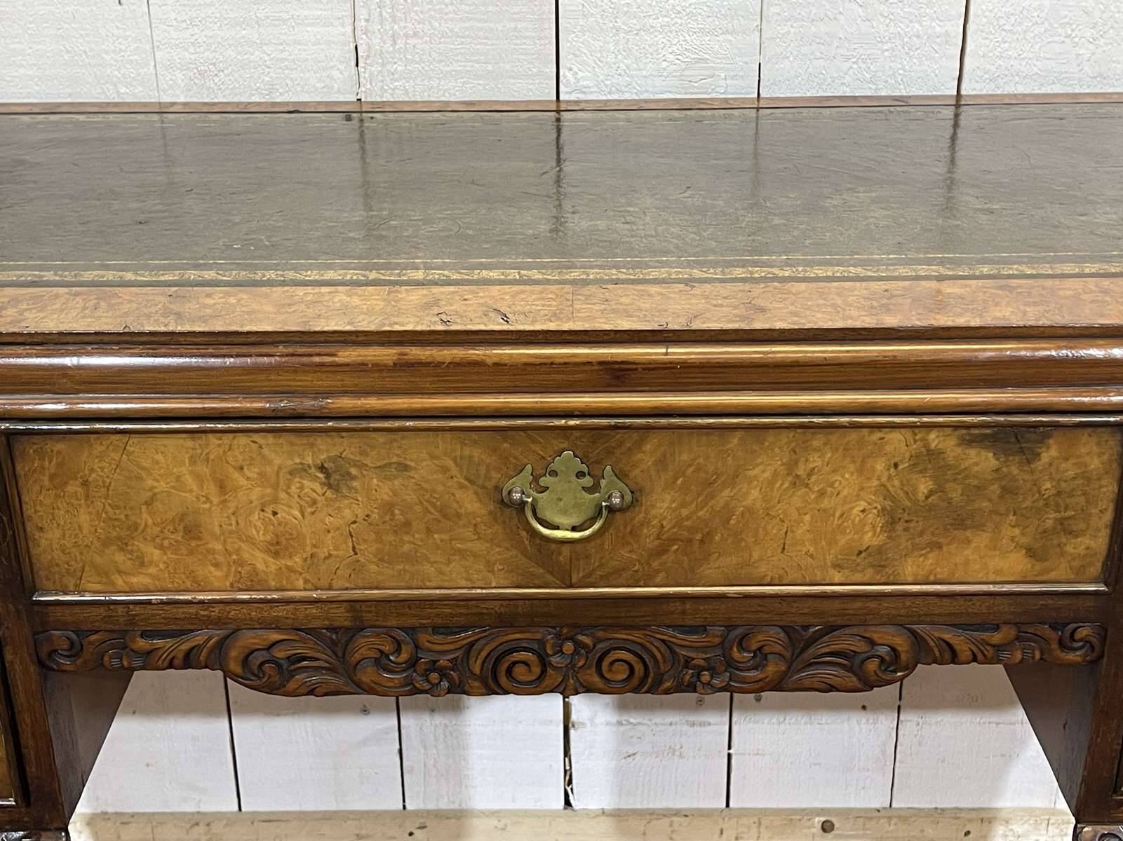 1930s Chippendale English desk in burr walnut