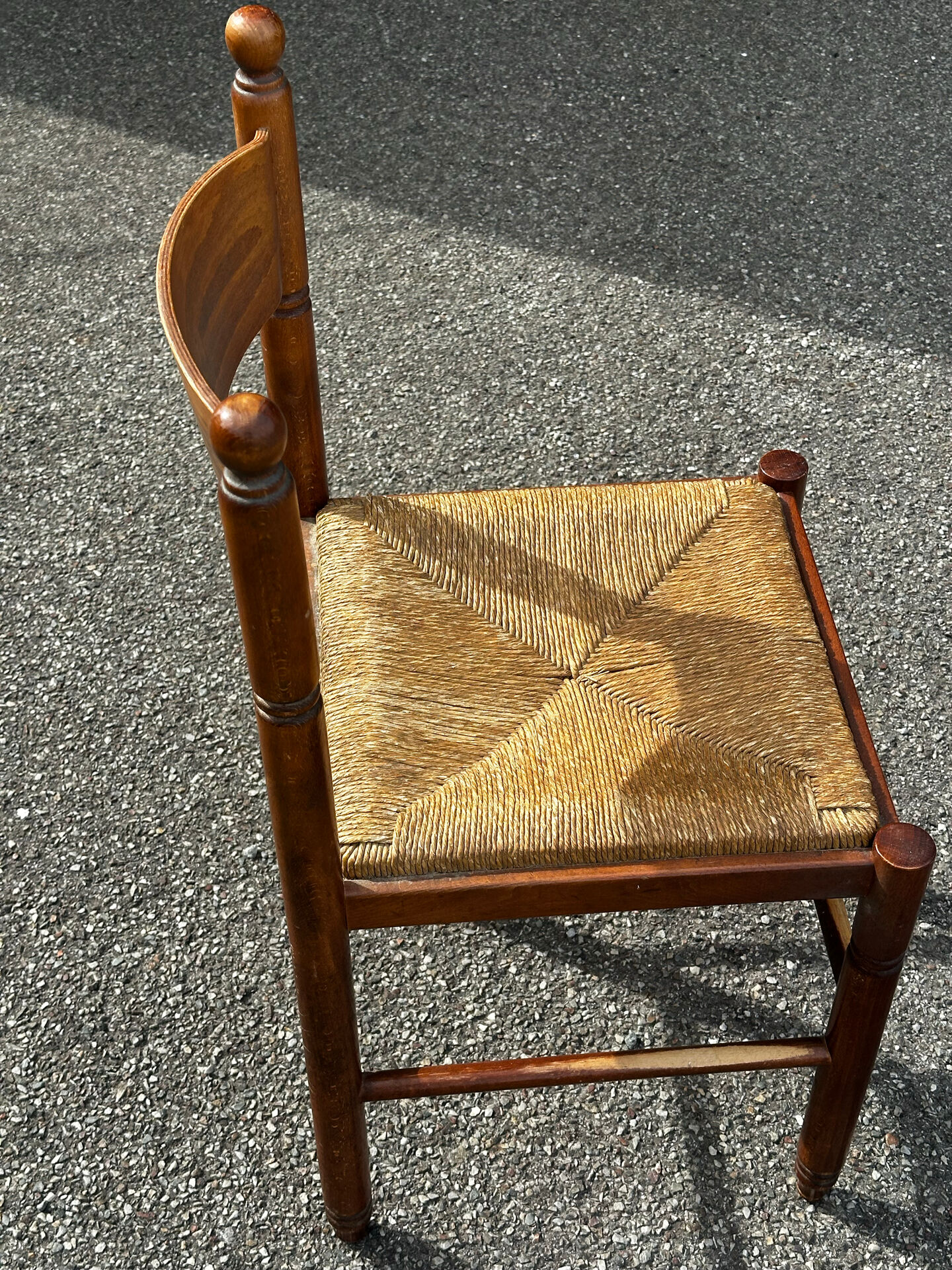 Set of 3 vintage wooden and straw chairs – 1950s