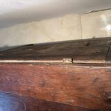 Antique rustic oak chest with original hardware and molded panels