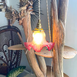 Vintage pink frosted glass tulip lamp