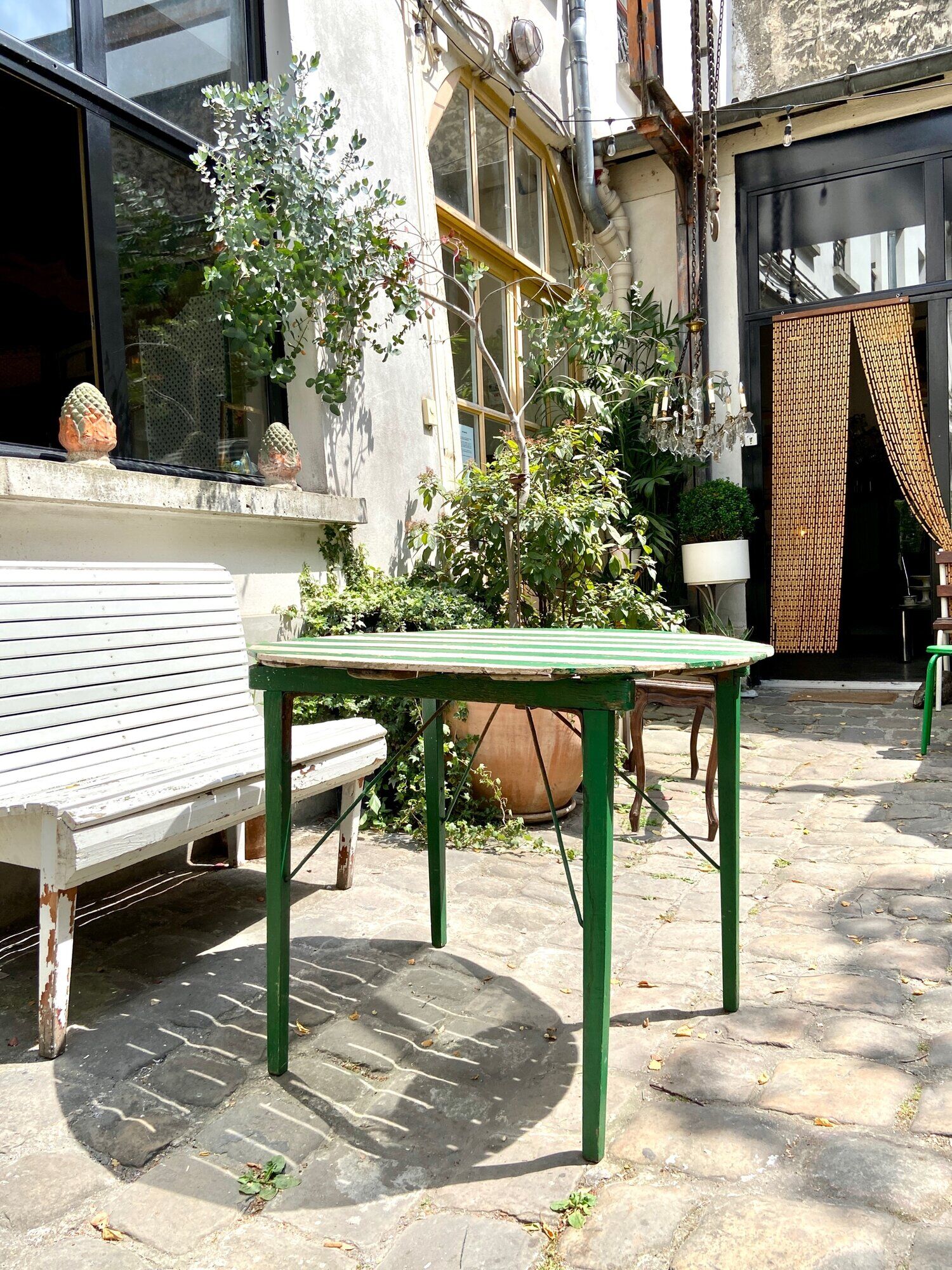 Table de jardin pliante en bois vert et beige ⌀ 95 cm